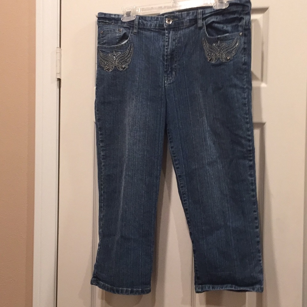 Daniel embroidered, sequined capri jeans